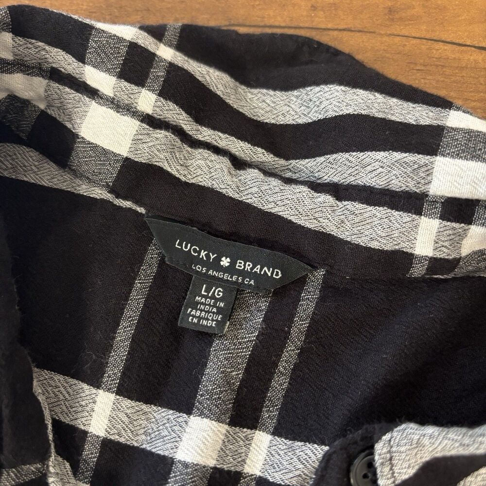 Lucky Brand Womens Large Black White Plaid Long Sleeve Shirt Button Front - Picture 7 of 7